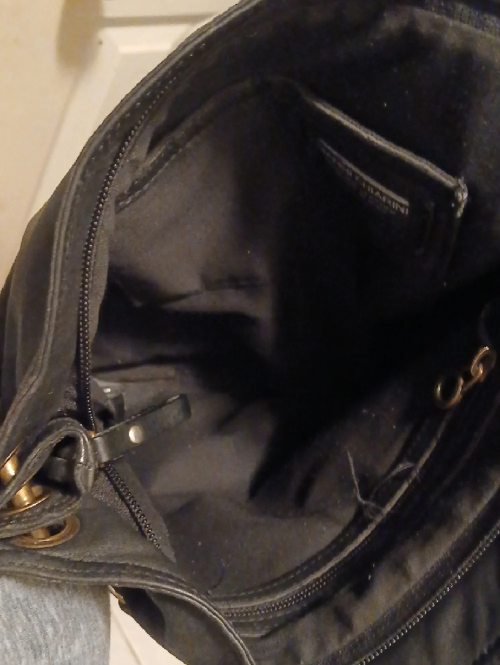 Gianni‎ Chiarini,Soft Black Leather Hobo with Brass Ring Details. Med. Sz.